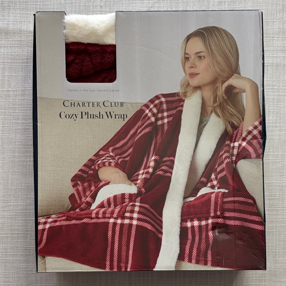 Charter Club Women's Red Plaid Plush Robe